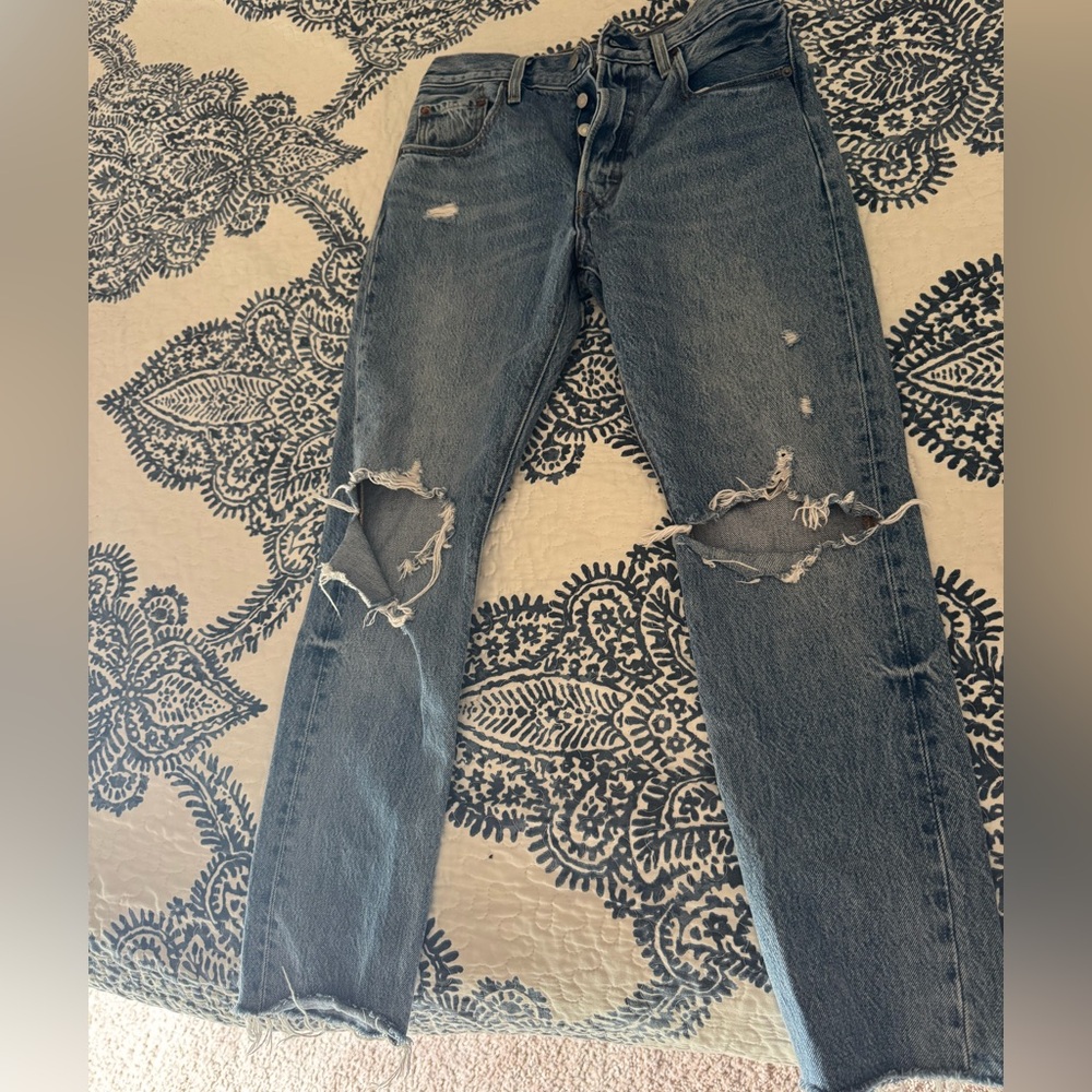 Levi's Distressed Straight Leg Jeans - Blue